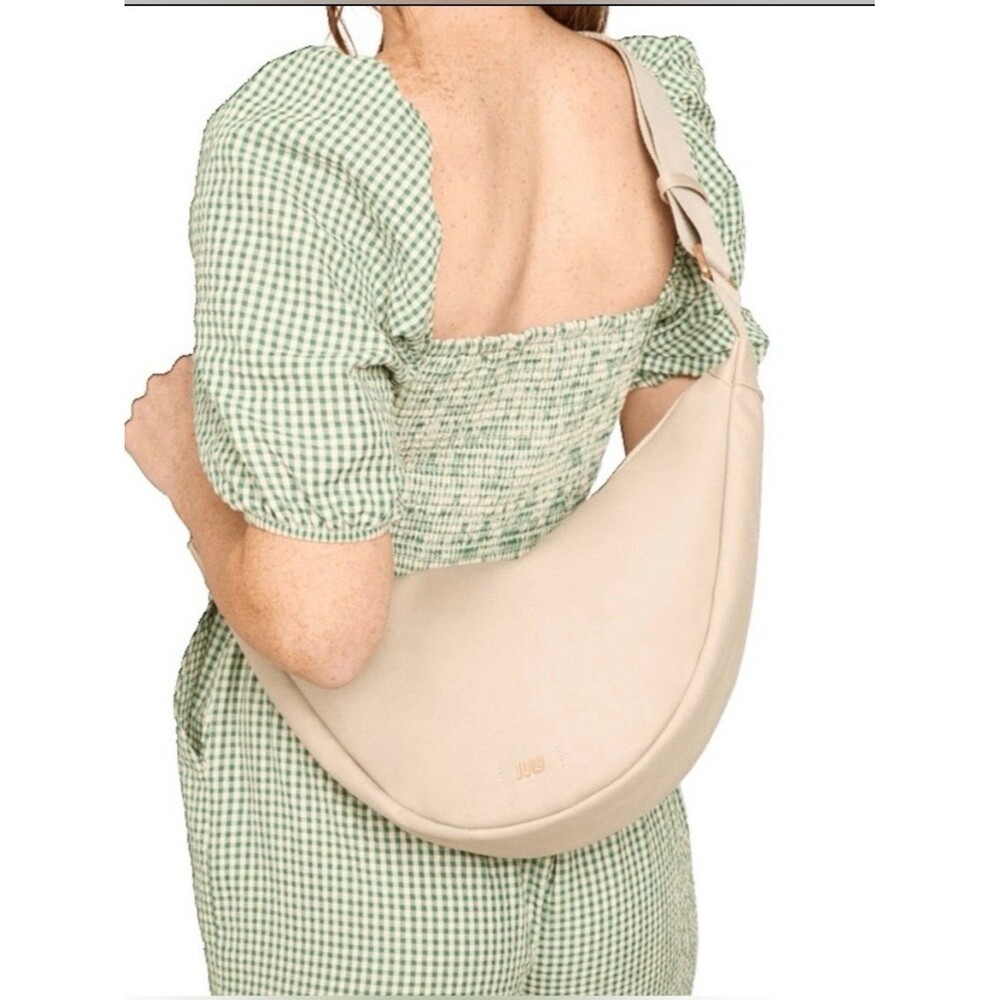 JULY Everyday Crescent Dumpling Bag Minimalist Canvas Sling Crossbody Beige